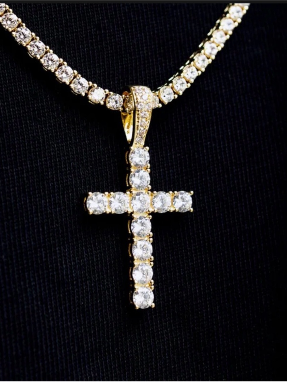 Gold Cross Pendant Clear Stones